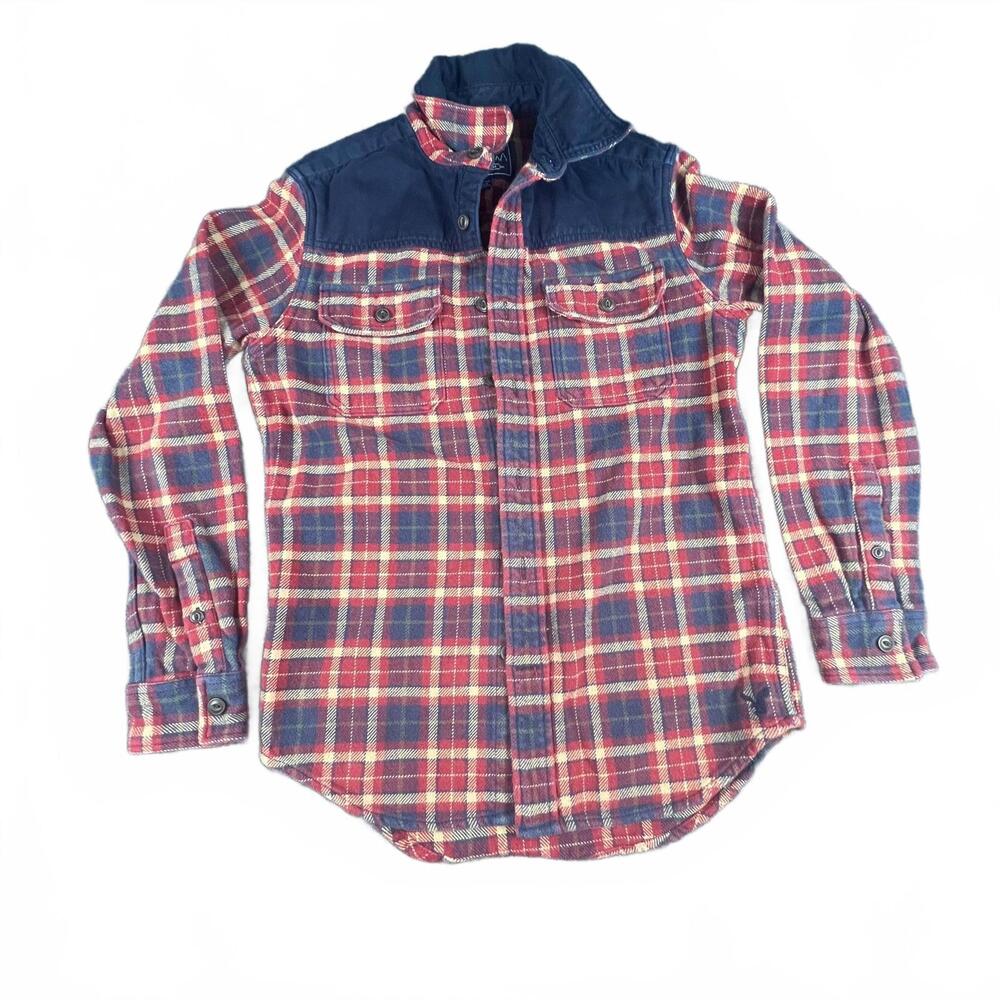 American Eagle Plaid Flannel Shirt | Navy Corduroy Collar | Size S